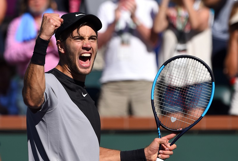 Borna Coric reacts after defeating Kevin Anderson (not pictured) in his quarterfinal in the BNP Paribas Open at the Indian Wells Tennis Garden March 15, 2018. u00e2u20acu201d Picture by Jayne Kamin-Oncea-USA TODAY Sports via Reuters