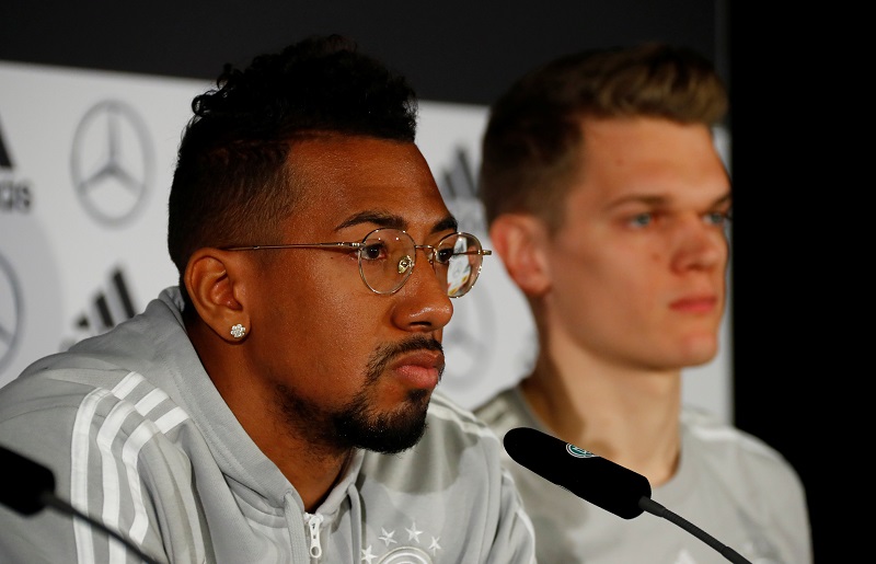 Germanyu00e2u20acu2122s Jerome Boateng and Matthias Ginter during a press conference in Berlin March 26, 2018. u00e2u20acu201d Reuters pic