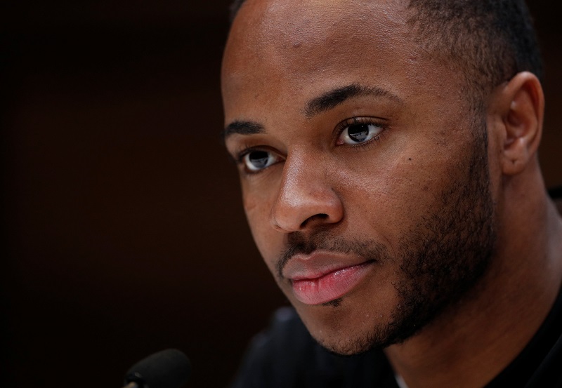 Englandu00e2u20acu2122s Raheem Sterling during the press conference at the Tottenham Hotspur Training Ground in London March 26, 2018. u00e2u20acu201d Action Images pic via Reuters