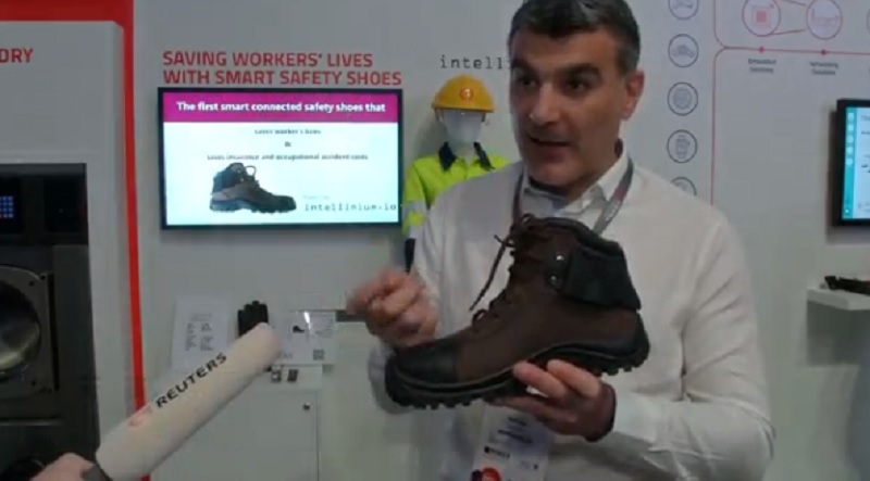 Inspired by Morse code, the smart safety shoe was designed to improve worker safety in isolated or noisy workplaces, such oil platforms. u00e2u20acu201d Screen capture via Reuters video