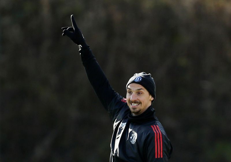 Manchester Unitedu00e2u20acu2122s Zlatan Ibrahimovic during training at Aon Training Complex, Manchester, February 20, 2018. u00e2u20acu201d Reuters pic
