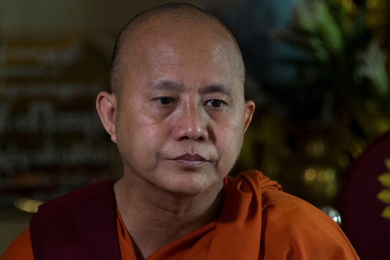 This photo taken on March 10, 2018 shows ultra-nationalist monk Ashin Wirathu meeting with supporters at a monastery in Yangon to give a sermon marking the end of a year-long ban on public speaking. u00e2u20acu201d AFP pic