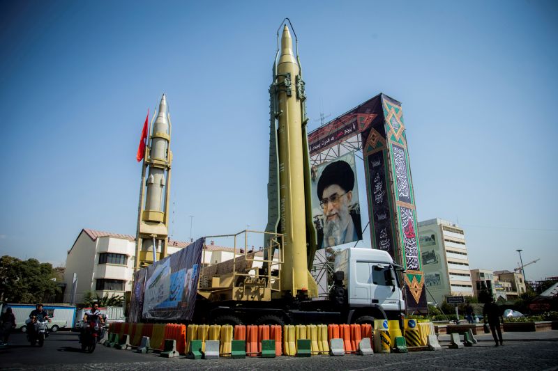 A display featuring missiles and a portrait of Iranu00e2u20acu2122s Supreme Leader Ayatollah Ali Khamenei is seen at Baharestan Square in Tehran, Iran September 27, 2017. Picture taken September 27, 2017. u00e2u20acu201d Reuters picn n