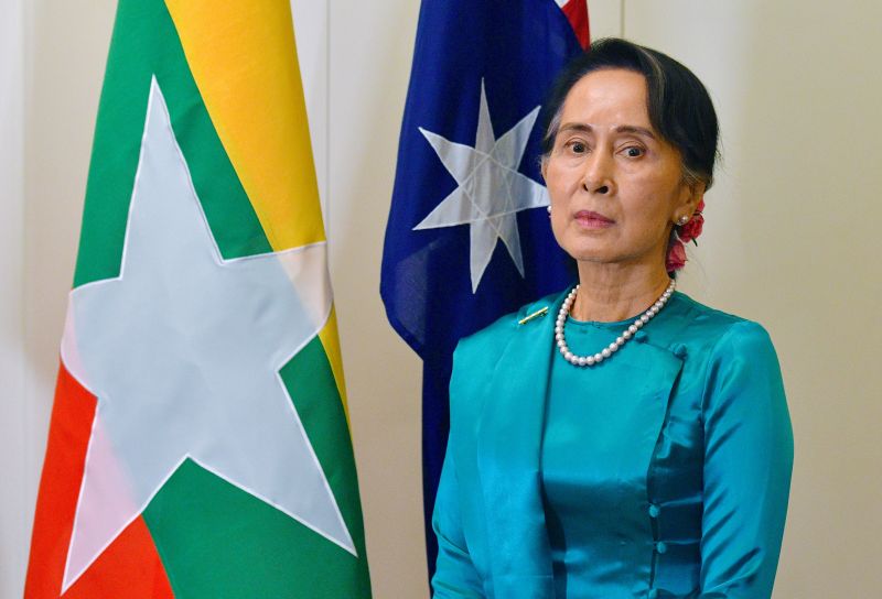 Myanmaru00e2u20acu2122s State Counsellor Aung San Suu Kyi stands next to national flags of Australia and Myanmar at Parliament House in Canberra March 20, 2018. u00e2u20acu201d Reuters pic