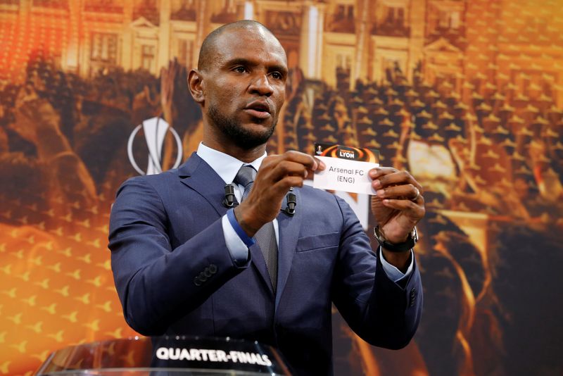Eric Abidal draws Arsenal during the Europa League Quarter-Final Draw in Nyon, Switzerland, March 16, 2018. u00e2u20acu201d Reuters pic