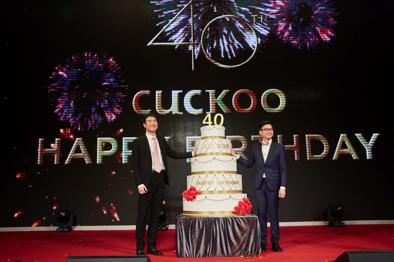 Cuckoo Electronics Co Ltd CEO Brian Koo Bon Hak (left) and Malaysian operations CEO KC Hoe at Cuckoo’s 40th anniversary celebration in Seoul, South Korea.