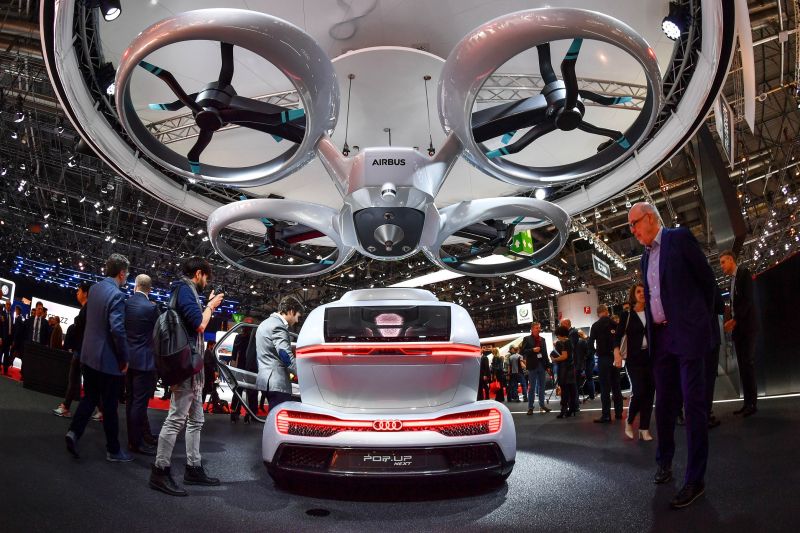 The u00e2u20acu02dcPop.up nextu00e2u20acu2122 concept flying car, a hybrid vehicle that blends a self-driving car and passenger drone by Audi, italdesign and Airbus. u00e2u20acu201d AFP pic