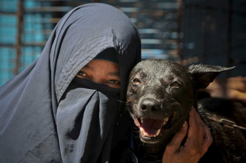 Hesti Sutrisno, 38, with John, a stray dog she rescued from the streets, at her house in Pamulang near Jakarta today. u00e2u20acu201d Photo by Jakata Globe/Yudha Baskoro)