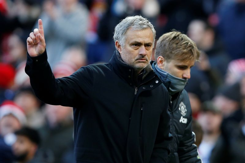 Manchester United manager Jose Mourinho celebrates after their Premier League match against Chelsea at Old Trafford, Manchester, February 25, 2018. u00e2u20acu201d Reuters pic