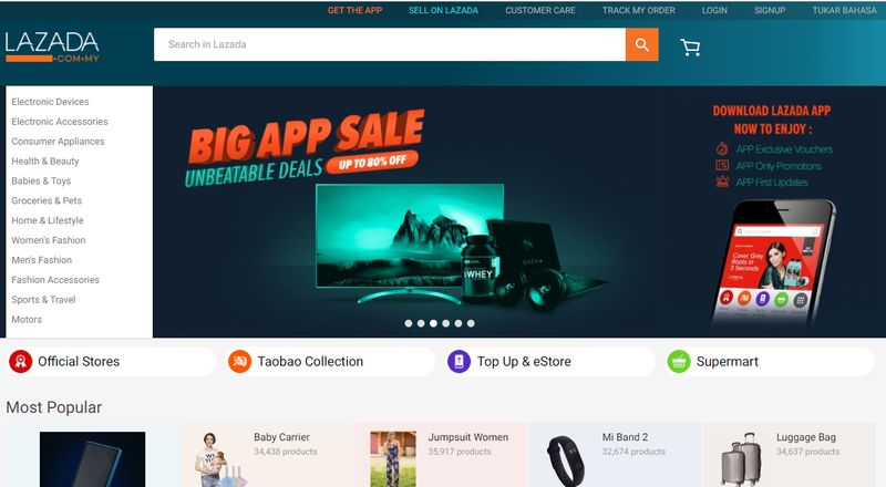 Screengrab of the Lazada web portal.