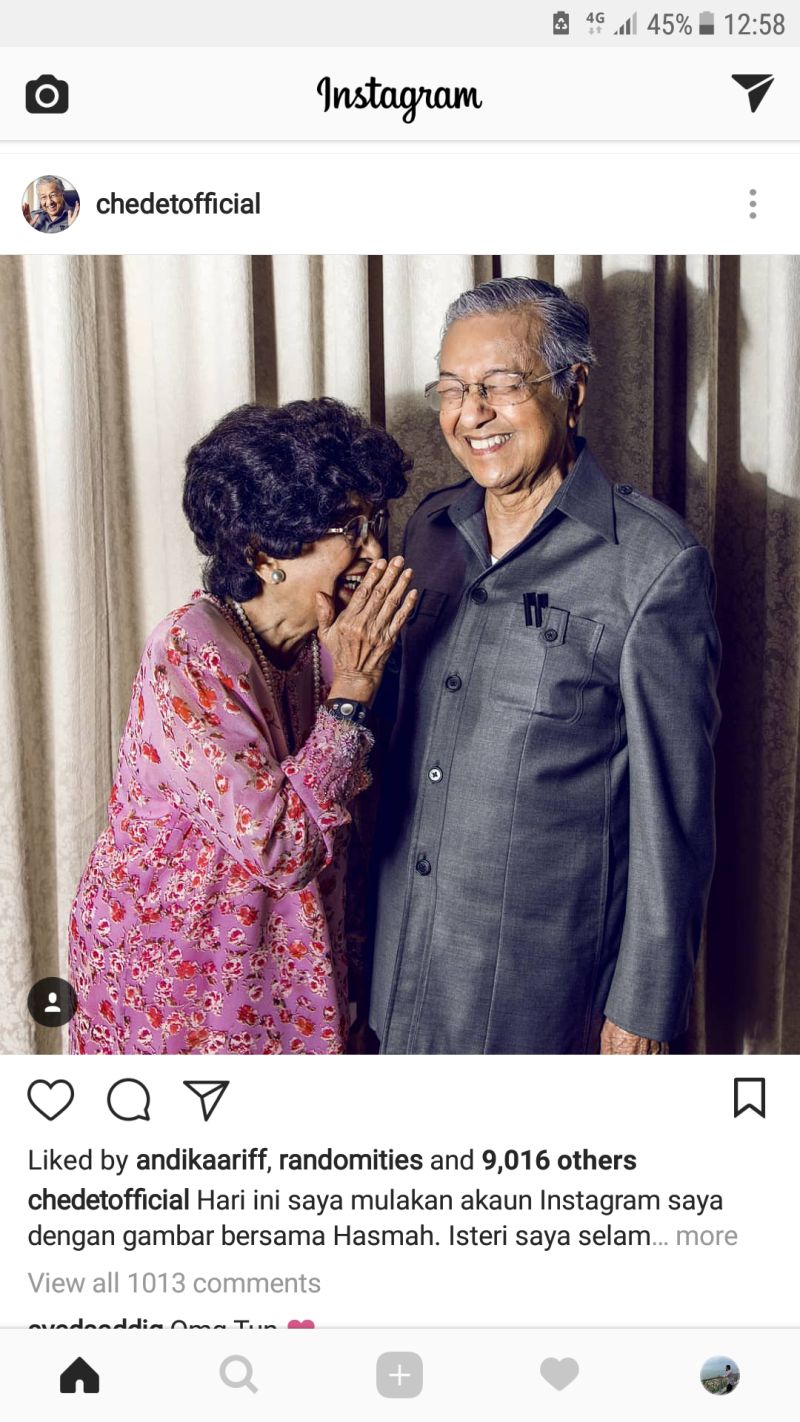A screenshot of Dr Mahathiru00e2u20acu2122s Instagram page. 