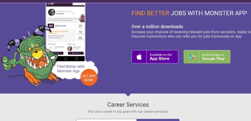 Screengrab of recruitment portal Monster.com