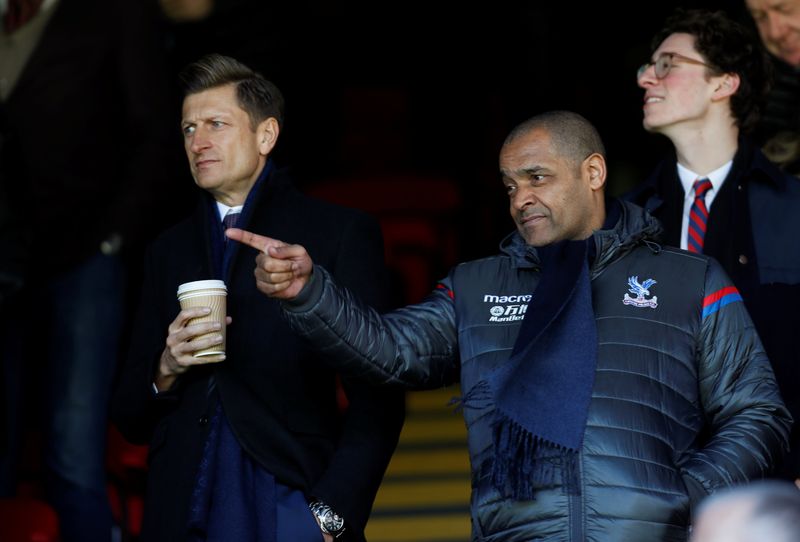 Crystal Palace chairman Steve Parish and Mark Bright in the stands during their Premier League match against Tottenham Hotspur at Selhurst Park, London, February 25, 2018. u00e2u20acu201d Reuters pic