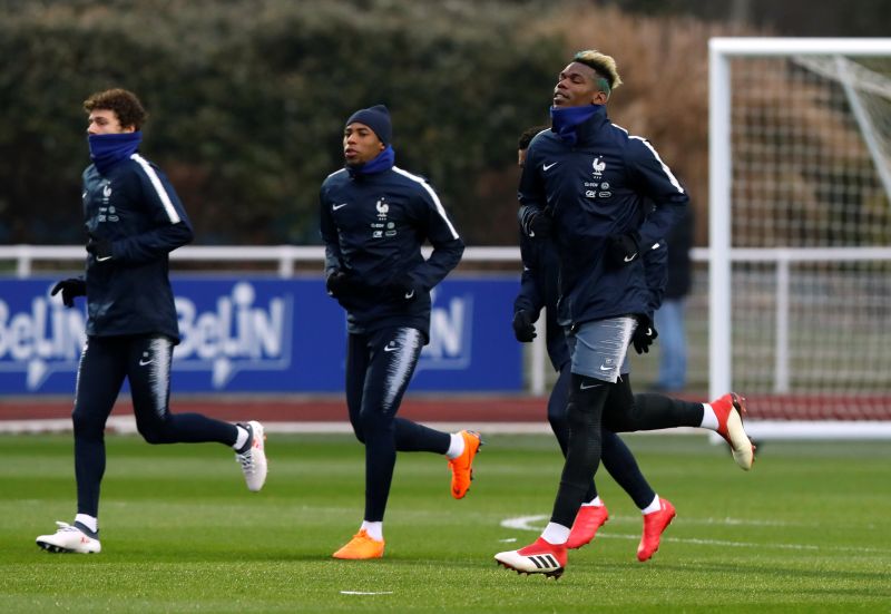 Paul Pogba is seen during a training session with team mates in Clairefontaine, France March 20, 2018. u00e2u20acu2022 Reuters pic