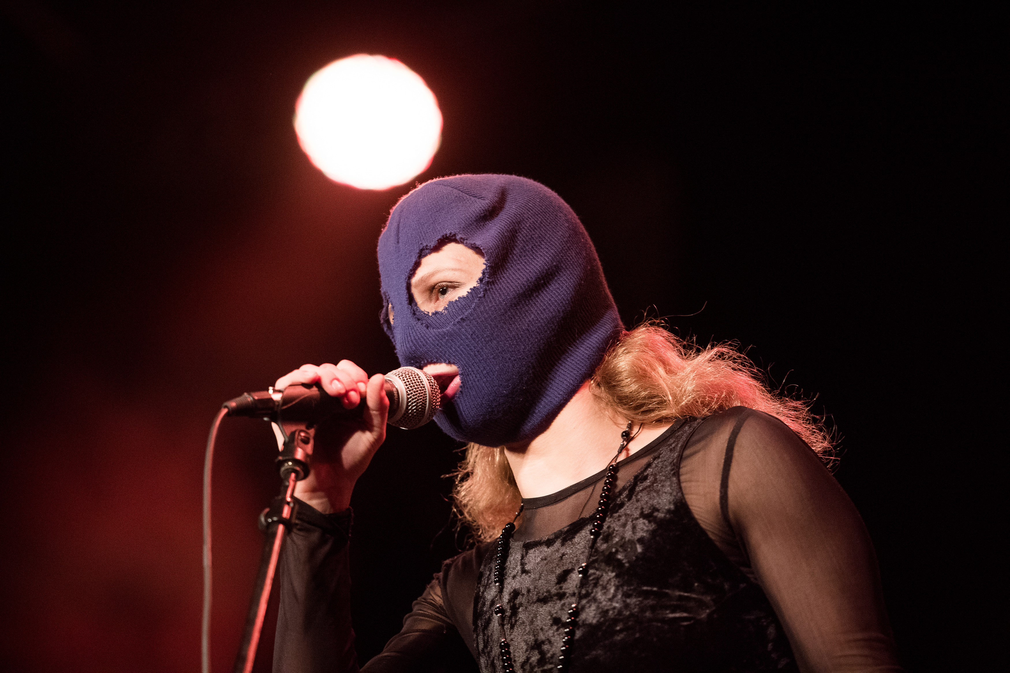 Russian artist Marija Wladimirowna Aljochina performs on stage during the Pussy Riot concert on March 9, 2018 in Vienna. u00e2u20acu201d AFP pic