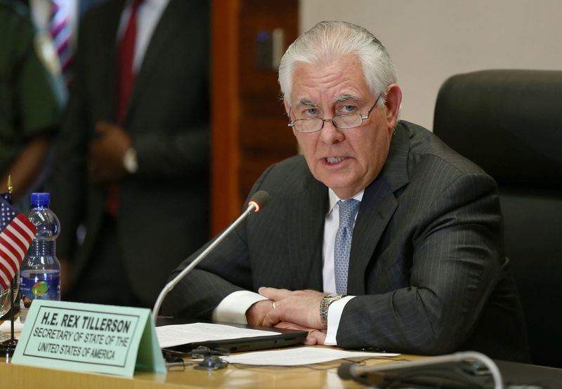 US Secretary of State Rex Tillerson address a news conference after meeting with African Union (AU) Commission Chairman Moussa Faki of Chad, at the AU headquarters in Addis Ababa, Ethiopia, March 8, 2018. u00e2u20acu201d Reuters pic