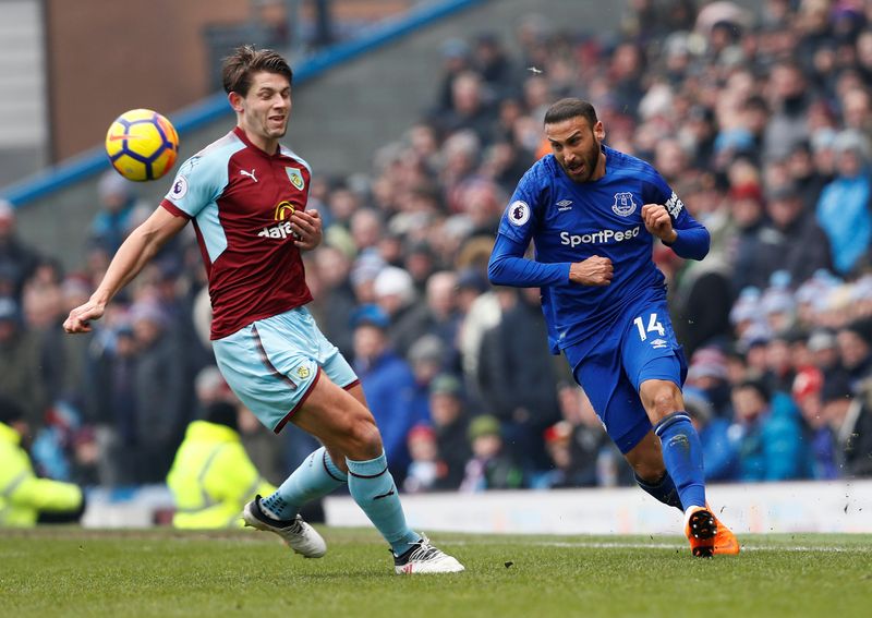 Burnleyu00e2u20acu2122s James Tarkowski in action with Evertonu00e2u20acu2122s Cenk Tosun during their Premier League match at Turf Moor, Burnley, March 3, 2018. u00e2u20acu201d Reuters pic