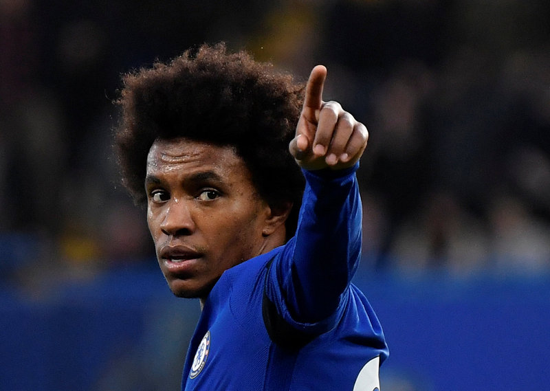 Willian celebrates scoring Chelsea's first goal in their EPL match with Crystal Palace at Stamford Bridge March 10, 2018. u00e2u20acu201d Reuters pic