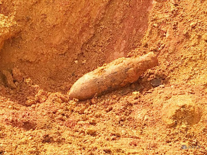 A buried World War II bomb was found in a flowerbed in Kampung Banggol Belimbing, Lenggong today, March 21, 2018. u00e2u20acu2022 Picture courtesy of Gerik police