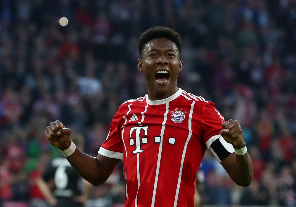 Bayern Munich's David Alaba celebrates scoring their fourth goal against Borussia Moenchengladbach in Munich April 14, 2018. u00e2u20acu201d Reuters pic