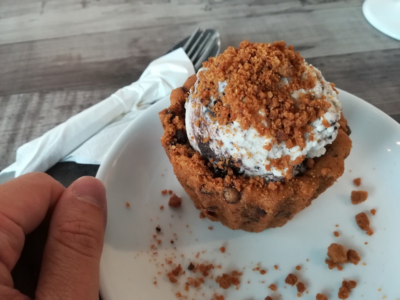 Cookie cup with a scoop of ice cream from Cookie Nation.