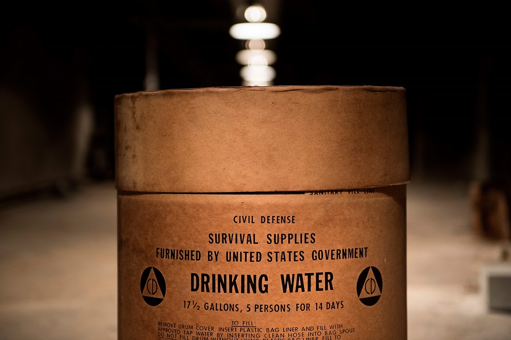 An empty drinking water container is seen in a former Civil Defense fallout shelter beneath the Oyster-Adams School in Washington April 17, 2018. u00e2u20acu201d AFP pic