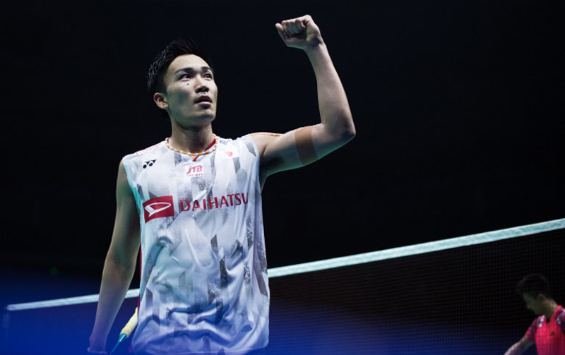 Kento Momota of Japan celebrates after winning the menu00e2u20acu2122s singles final match against Chen Long of China at the 2018 Badminton Asia Championships in Wuhan April 29, 2018. u00e2u20acu201d AFP pic