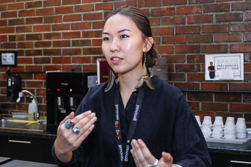 Lee Jun Elle speaks during the commencement of Genovasi's Coach Exchange Programme with HPI D-School (Germany) coaches at its headquarters in Kuala Lumpur April 20, 2018. 