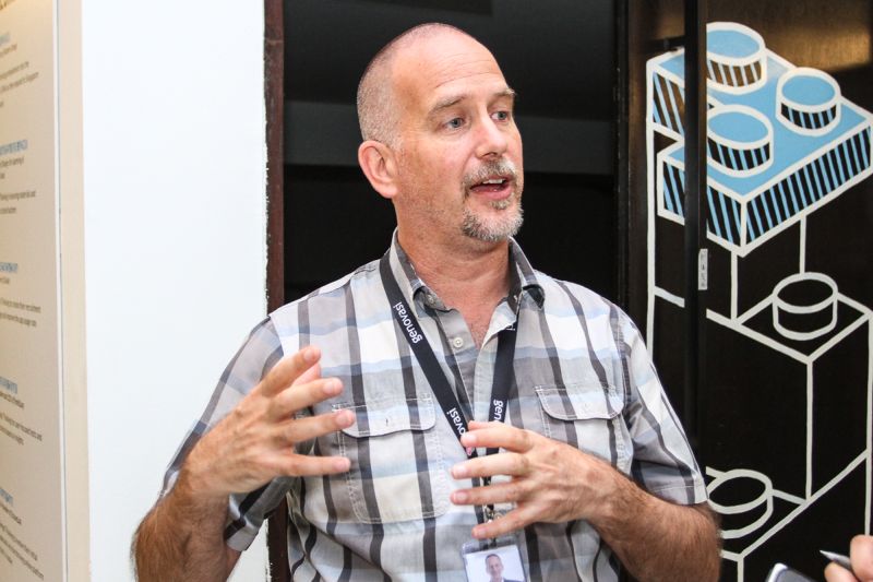 Mike Cannon speaks during the commencement of Genovasi's Coach Exchange Programme with HPI D-School (Germany) coaches at its headquarters in Kuala Lumpur April 20, 2018. 