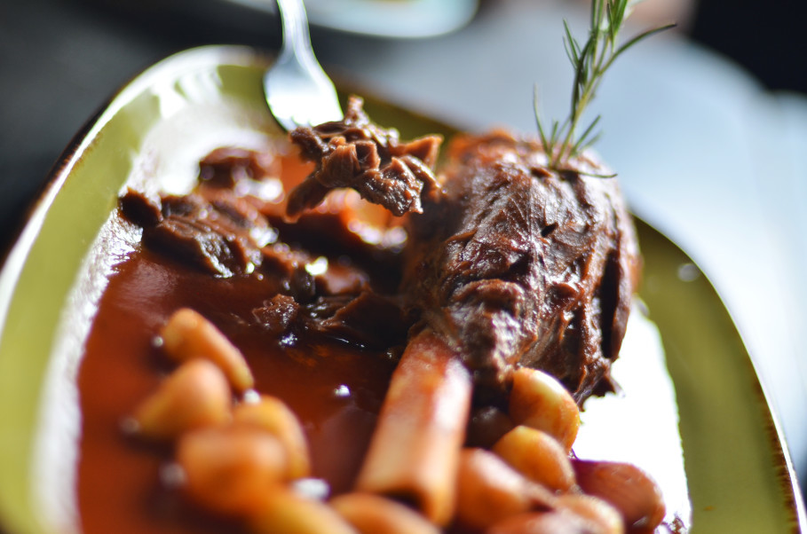 Meftune Kuzu Incik: Simmered lamb shank with whole shallots, garlic and tomato paste at Warung Turki. — Jakarta Globe pic