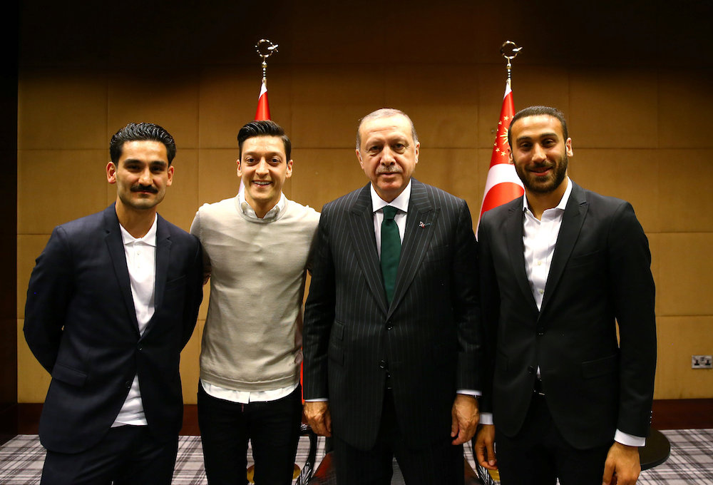 Turkish President Tayyip Erdogan meets with Premier League players Ilkay Gundogan of Manchester City, Mesut Ozil of Arsenal and Cenk Tosun of Everton in London May 13, 2018. u00e2u20acu201d Reuters pic