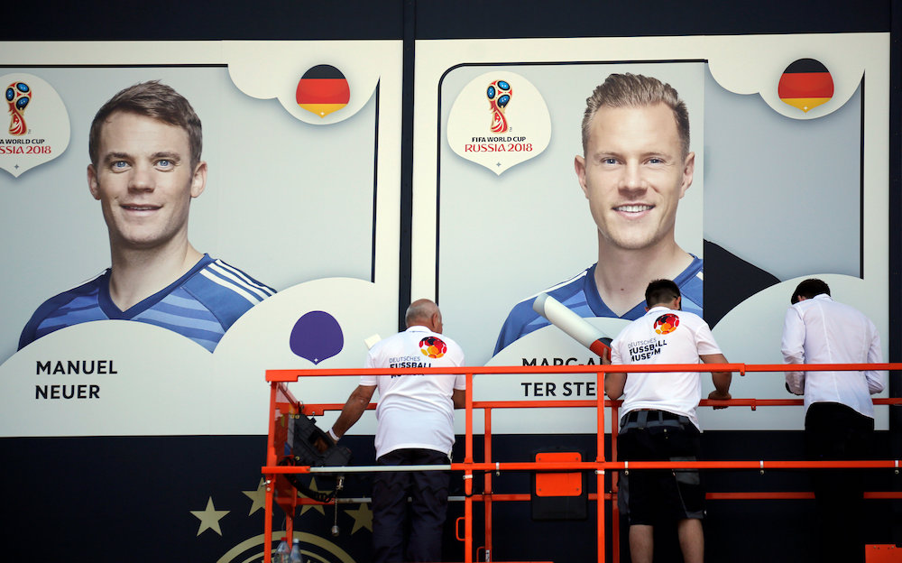 Pictures of Germanyu00e2u20acu2122s Manuel Neuer and Marc-Andre ter Stegen are displayed during the announcement for the countryu00e2u20acu2122s World Cup squad in Dortmund May 15, 2018. u00e2u20acu201d Reuters pic