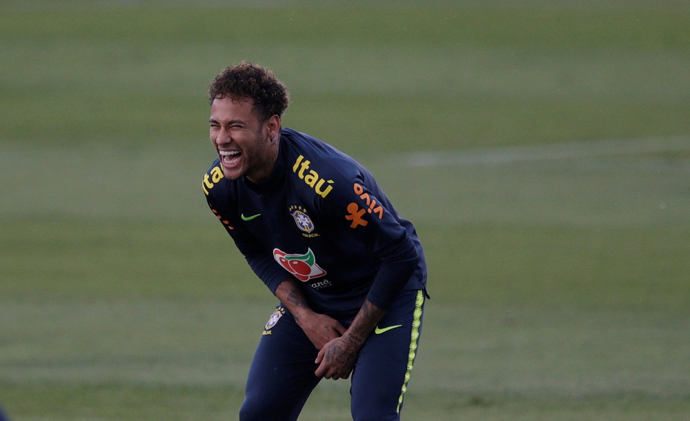 Neymar reacts during Brazil national football team training in Teresopolis, Brazil May 25, 2018. u00e2u20acu201d Reuters pic