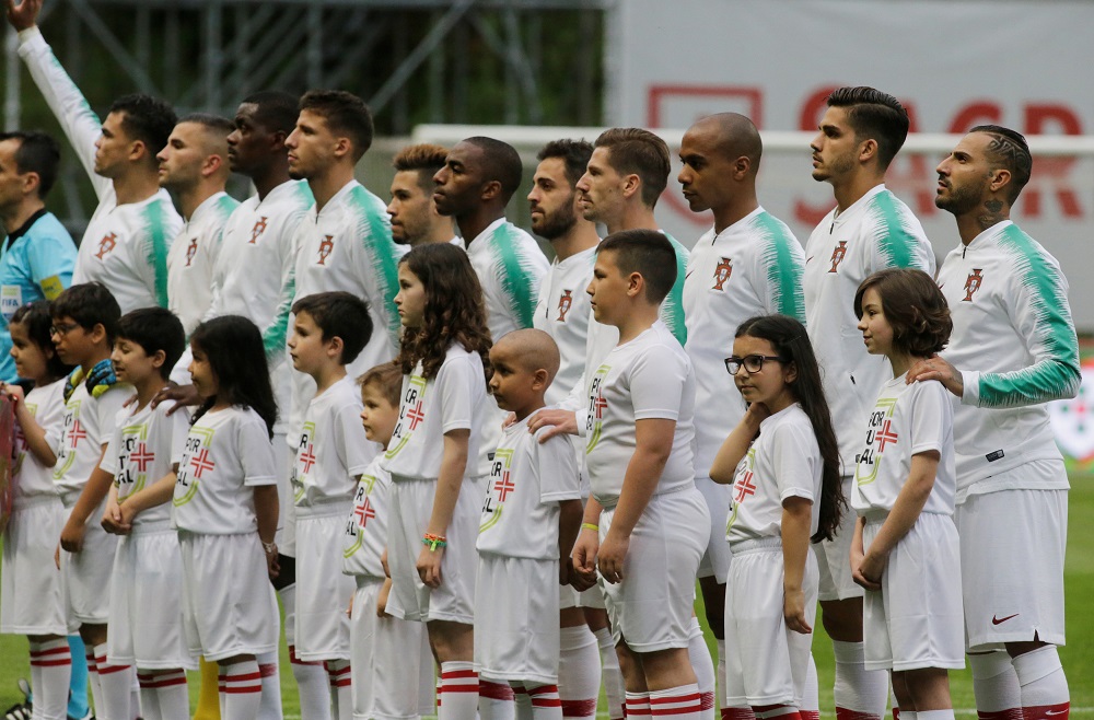 Portugal players line up before the match against Tunisia in Braga, Portugal May 28, 2018. u00e2u20acu201d Reuters pic