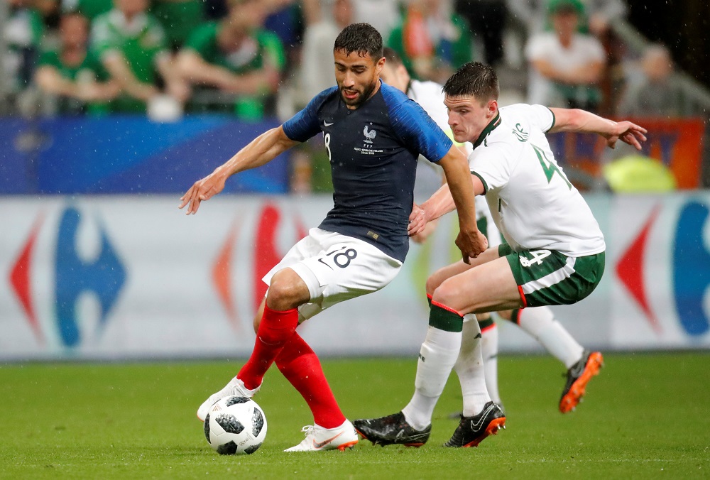 Franceu00e2u20acu2122s Nabil Fekir in action with Republic of Ireland's Declan Rice at the Stade de France in Paris May 28, 2018. u00e2u20acu201d Reuters pic