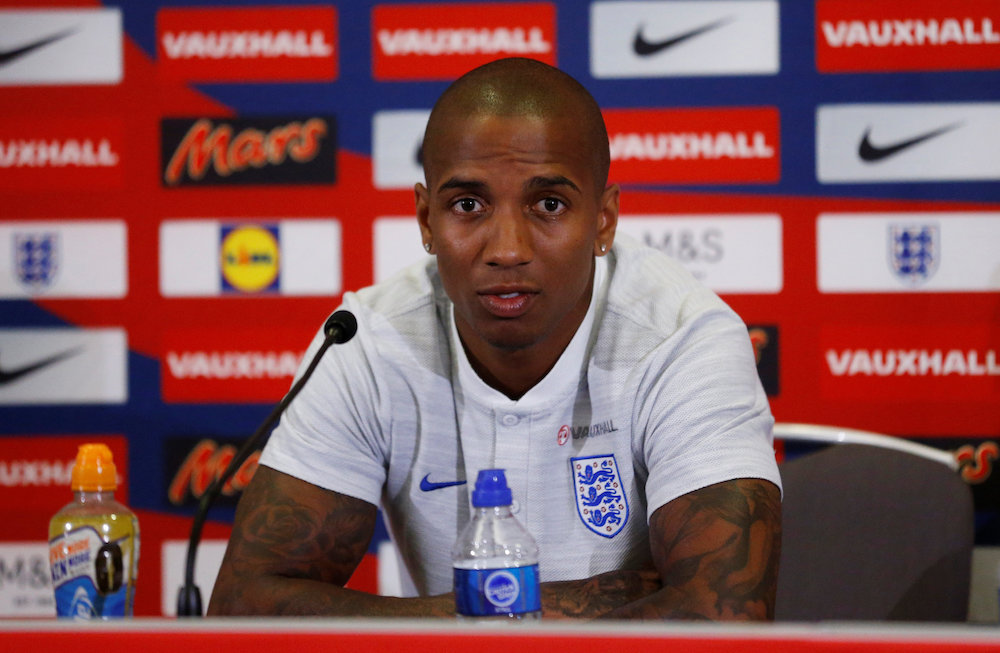 Englandu00e2u20acu2122s Ashley Young poses for pictures during a press conference in St Georgeu00e2u20acu2122s Park, Burton Upon Trent May 28, 2018. u00e2u20acu201d Action Images pic via Reuters