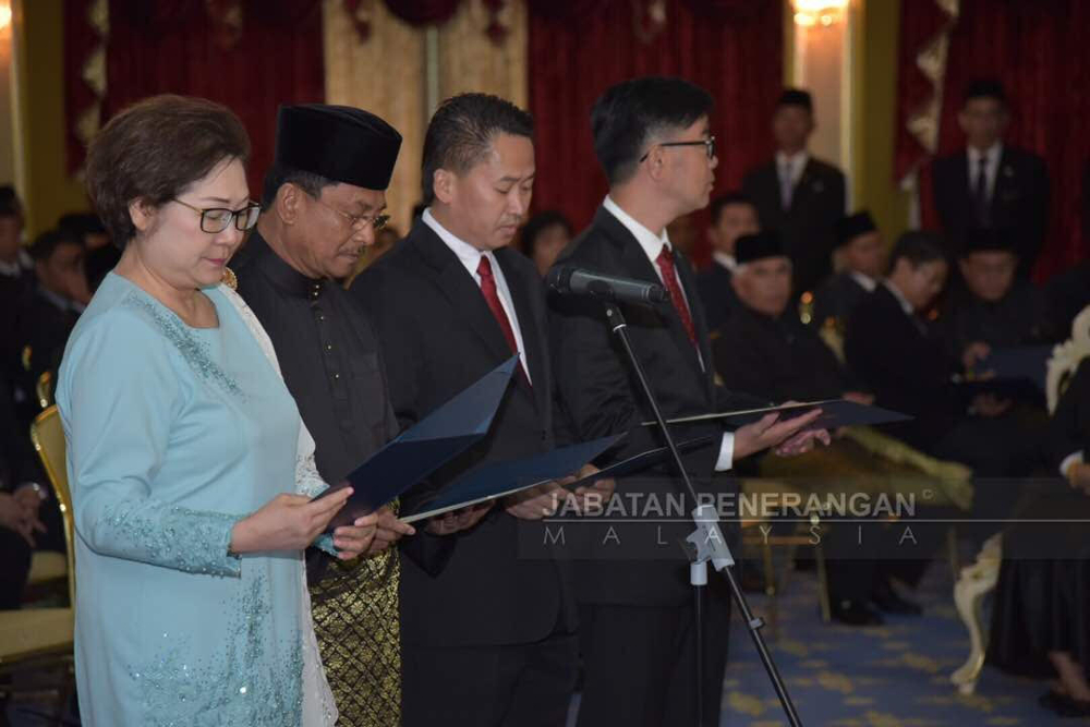 Members of the Warisan-Pakatan government at the Istana Negeri at the swearing-in ceremony May 16, 2018.