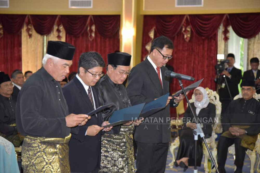 Members of the Warisan-Pakatan government at the Istana Negeri at the swearing-in ceremony May 16, 2018. u00e2u20acu201d Picture courtesy of the Information Department