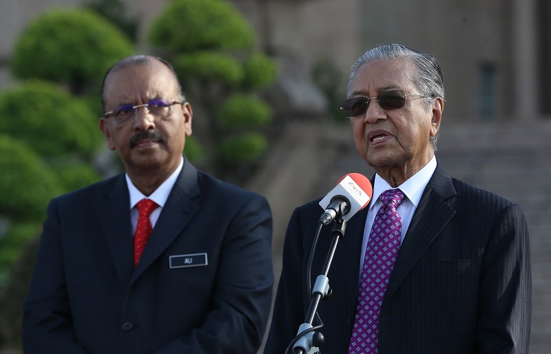 Prime Minister Tun Dr Mahathir Mohamad speaks to workers from the Prime Ministeru00e2u20acu2122s Department for the first time since winning the 14th general election, in Putrajaya May 21, 2018. u00e2u20acu201d Picture by Razak Ghazalinn