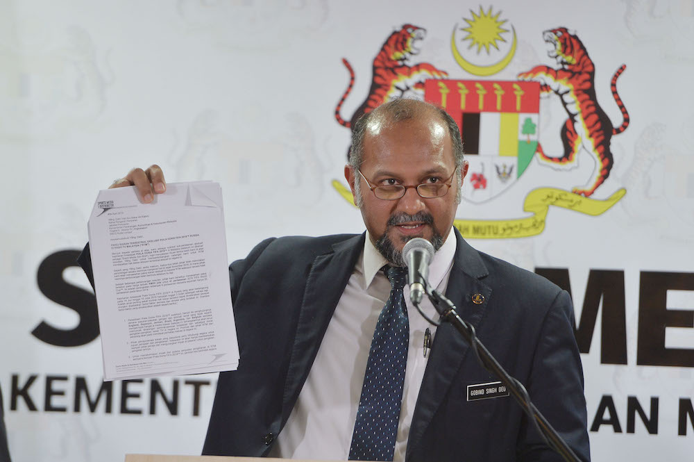 Minister of Communications and Media Gobind Singh Deo speaks during a press conference at the Ministry of Finance in Putrajaya May 31, 2018. u00e2u20acu201d Picture by Azinuddin Ghazali 