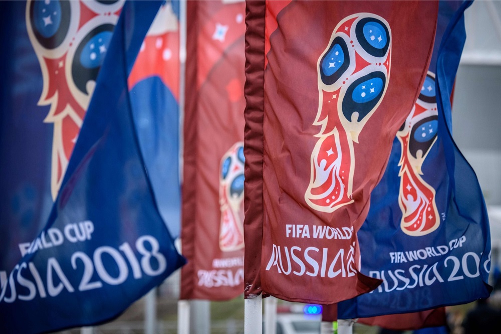 Flags featuring the logo of the Fifa World Cup 2018 are seen outside Rostov Arena in the southern Russian city of Rostov-on-Don May 13, 2018. u00e2u20acu201d AFP pic