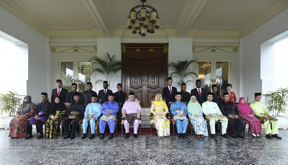 Yang Di-Pertuan Besar Negri Sembilan Tuanku Muhriz Tuanku Munawir poses for a picture with newly sworn-in state exco members in Kuala Pilah May 23, 2018. u00e2u20acu201d Bernama pic