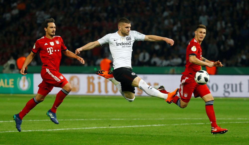 Eintracht Frankfurtu00e2u20acu2122s Ante Rebic scores their second goal against Bayern Munich during the German Cup final at Olympiastadion, Berlin, May 19, 2018. u00e2u20acu201d Reuters pic