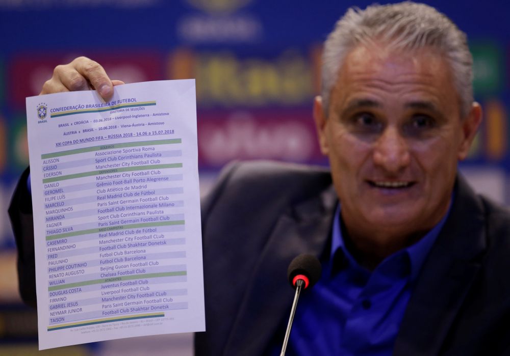 Brazil's head coach Tite shows the list with his 23-man squad for the 2018 World Cup in Russia during a news conference in Rio de Janeiro May 14, 2018. u00e2u20acu2022 Reuters pic