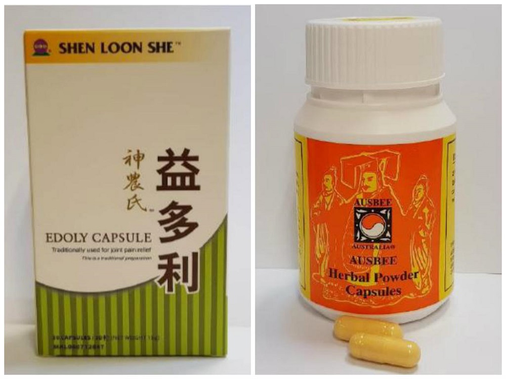 The Health Sciences Authority warned consumers against the purchase and use of Shen Loon She Edoly Capsule and Ausbee Australia Ausbee Herbal Powder Capsules. u00e2u20acu201d Picture courtesy of Singapore's Health Sciences Authority 