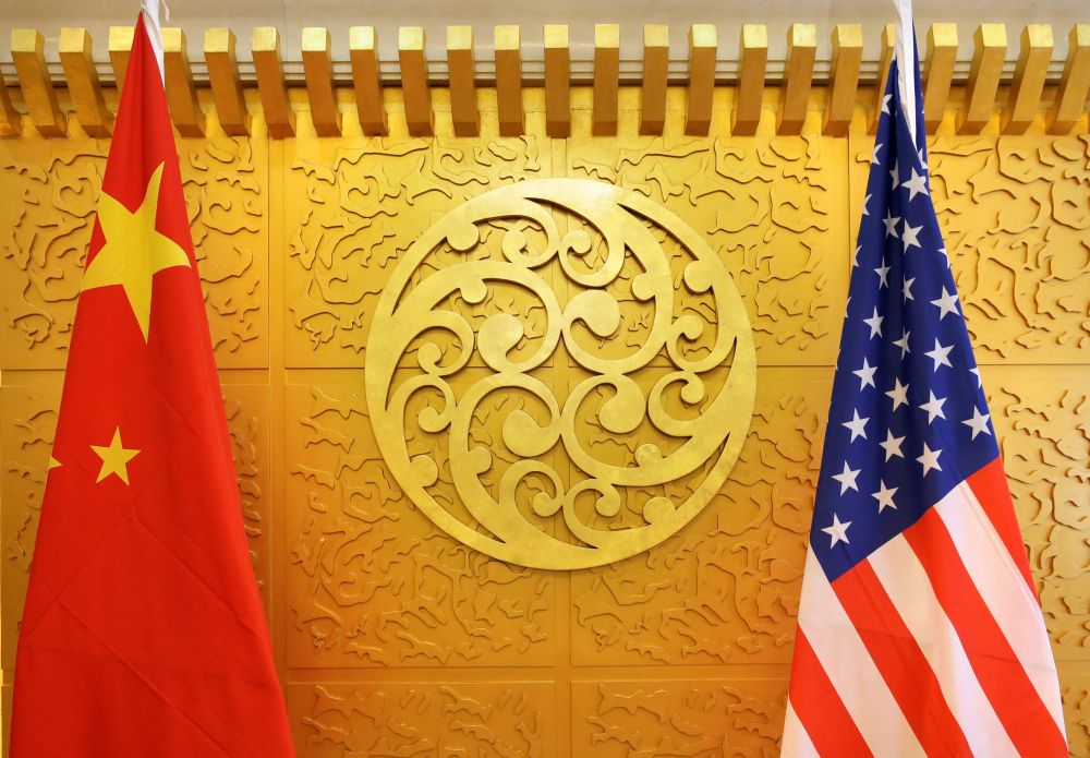Chinese and US flags are set up for a meeting during a visit by US Secretary of Transportation Elaine Chao at China's Ministry of Transport in Beijing April 27, 2018. u00e2u20acu2022 Reuters pic