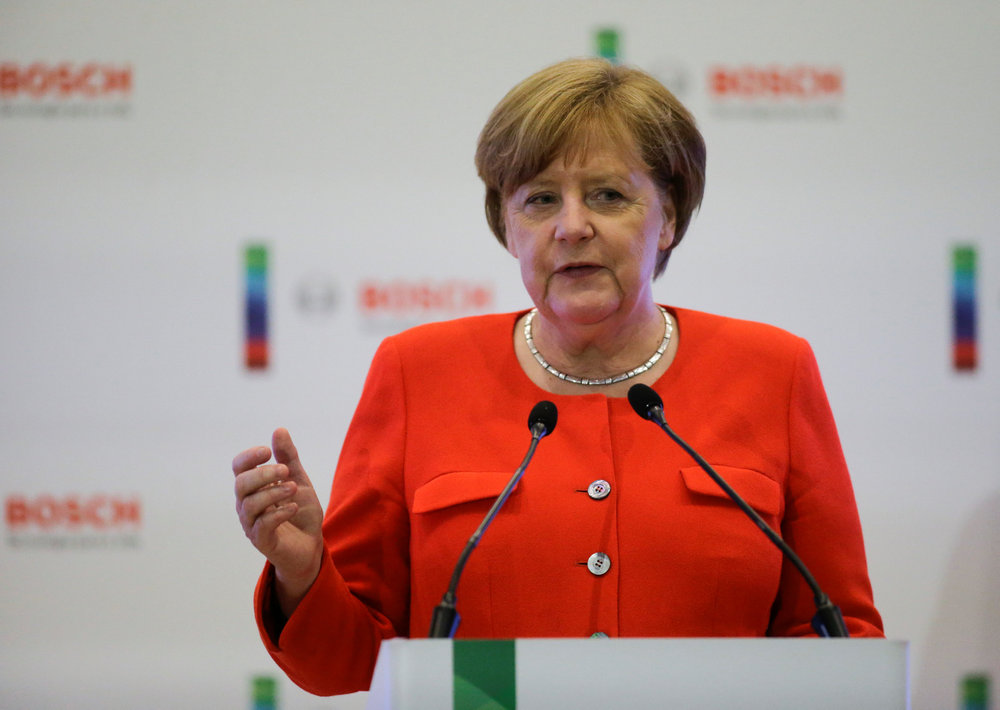 German Chancellor Angela Merkel delivers a speech at a Bosch developing centRe during a two-day official visit to Portugal in Braga May 30, 2018. u00e2u20acu201d Reuters pic