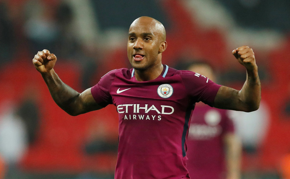 Manchester City's Fabian Delph celebrates after the EPL match with Tottenham Hotspur at the Wembley Stadium April 14, 2018. u00e2u20acu201d Reuters pic