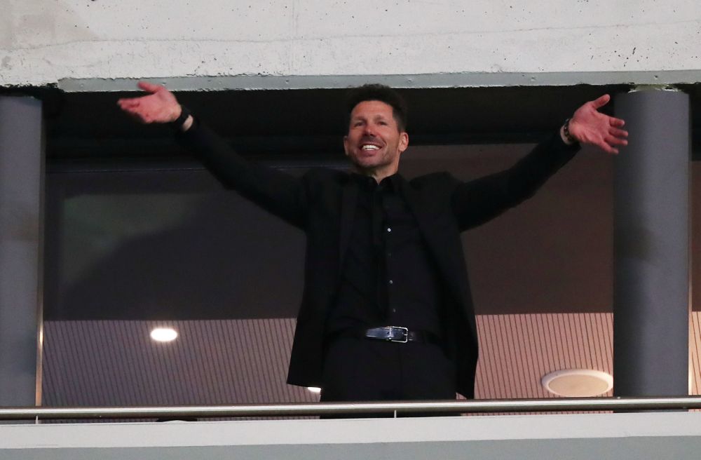 Atletico Madrid coach Diego Simeone celebrates after the match against Arsenal, May 4, 2018. u00e2u20acu2022 Reuters pic