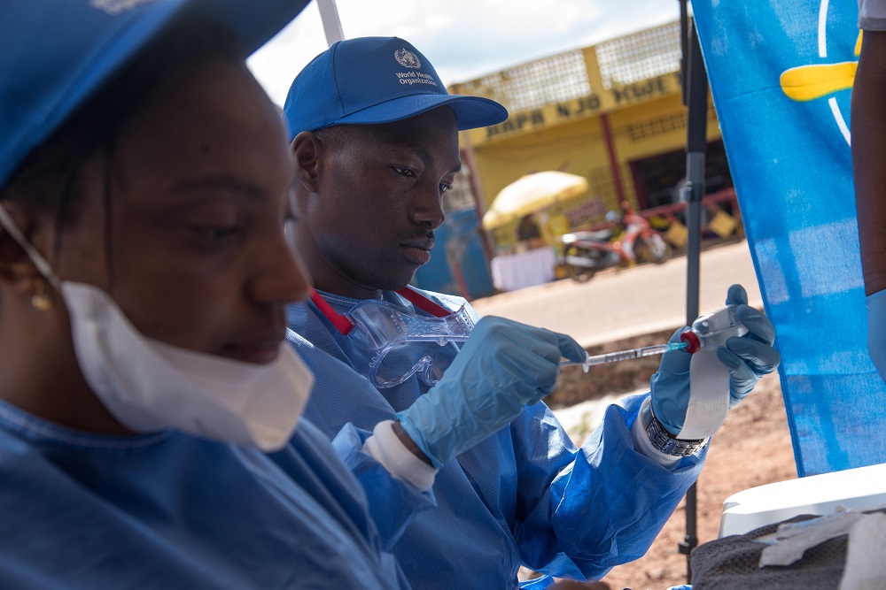 Nurses working with the World Health Organization (WHO) prepare to administer vaccines at the town all of Mbandaka on May 21, 2018 during the launch of the Ebola vaccination campaign. u00e2u20acu201d AFP pic